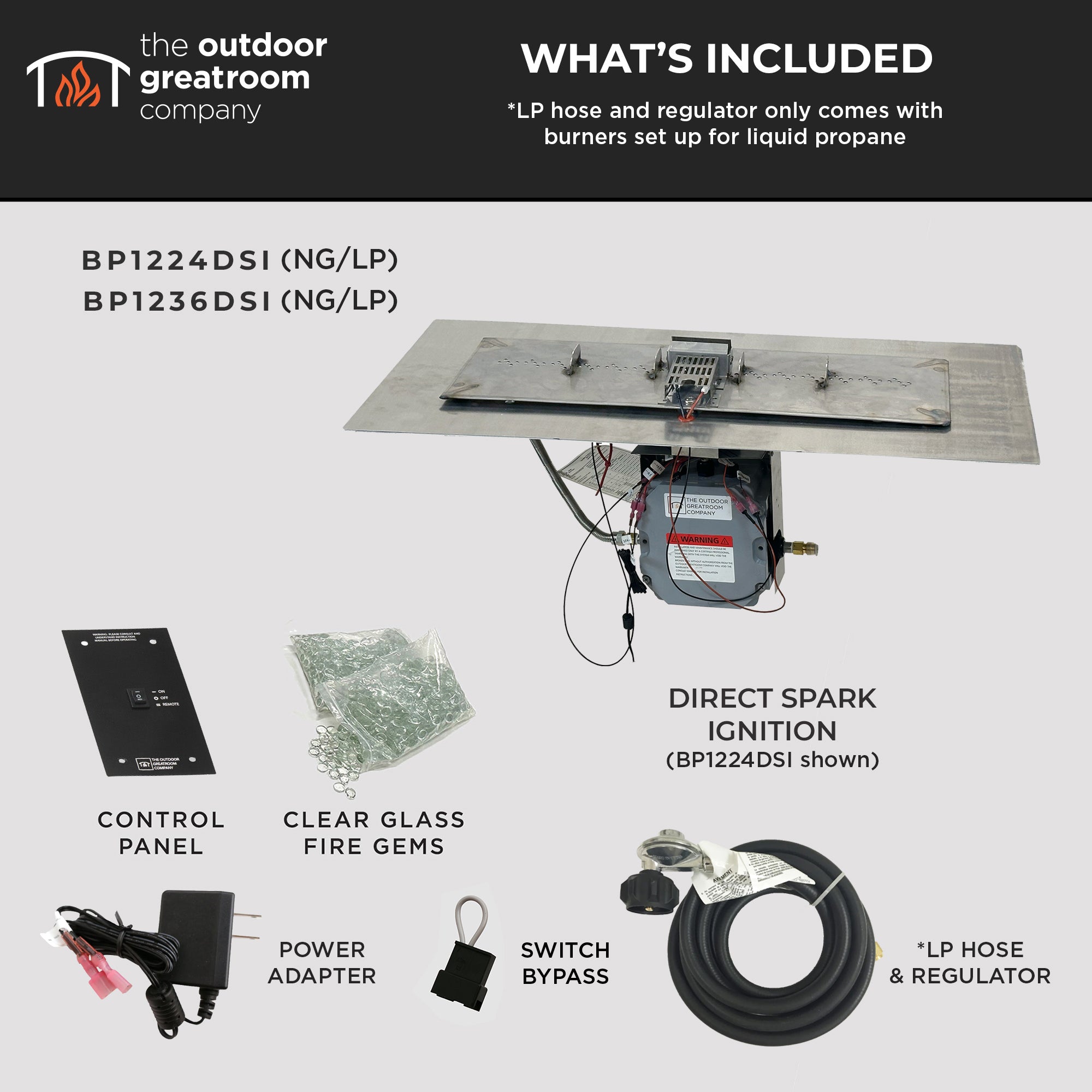 Crystal Fire Plus Linear Gas Burner Insert and Plate Kit