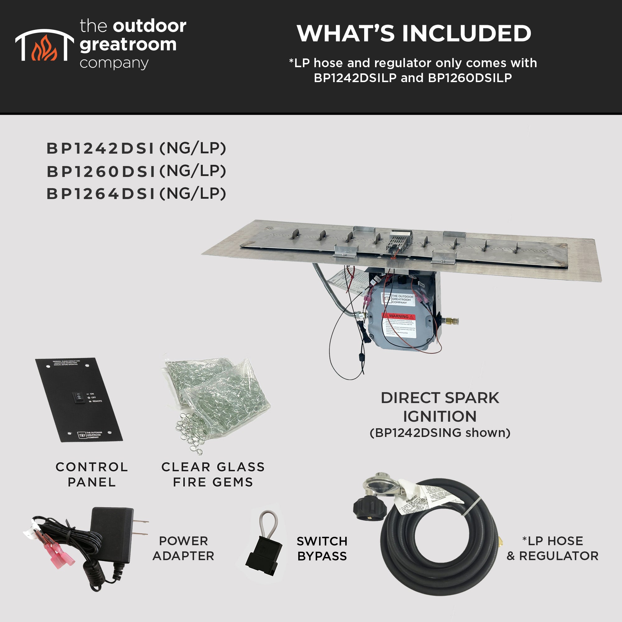 Crystal Fire Plus Linear Gas Burner Insert and Plate Kit