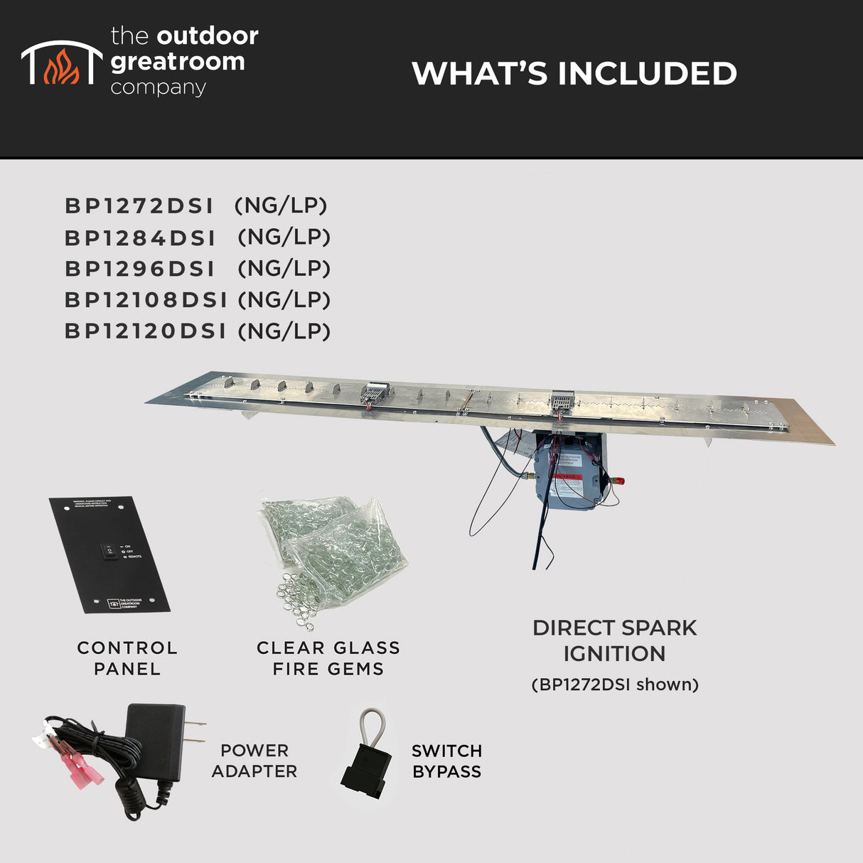 Crystal Fire Plus Linear Gas Burner Insert and Plate Kit