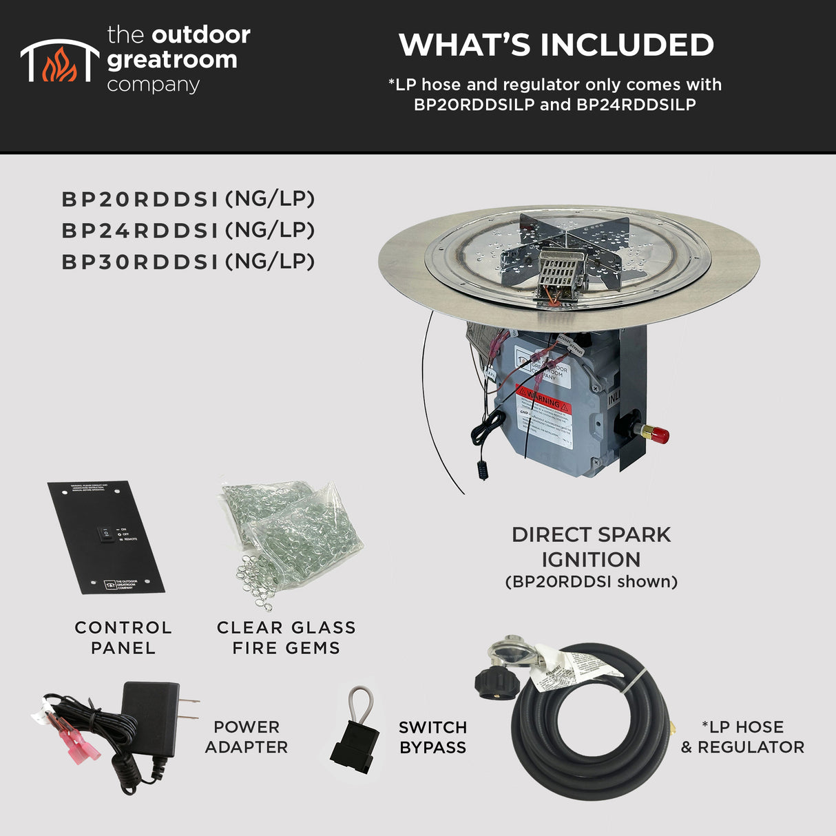 Crystal Fire Plus Round Gas Burner Insert and Plate Kit