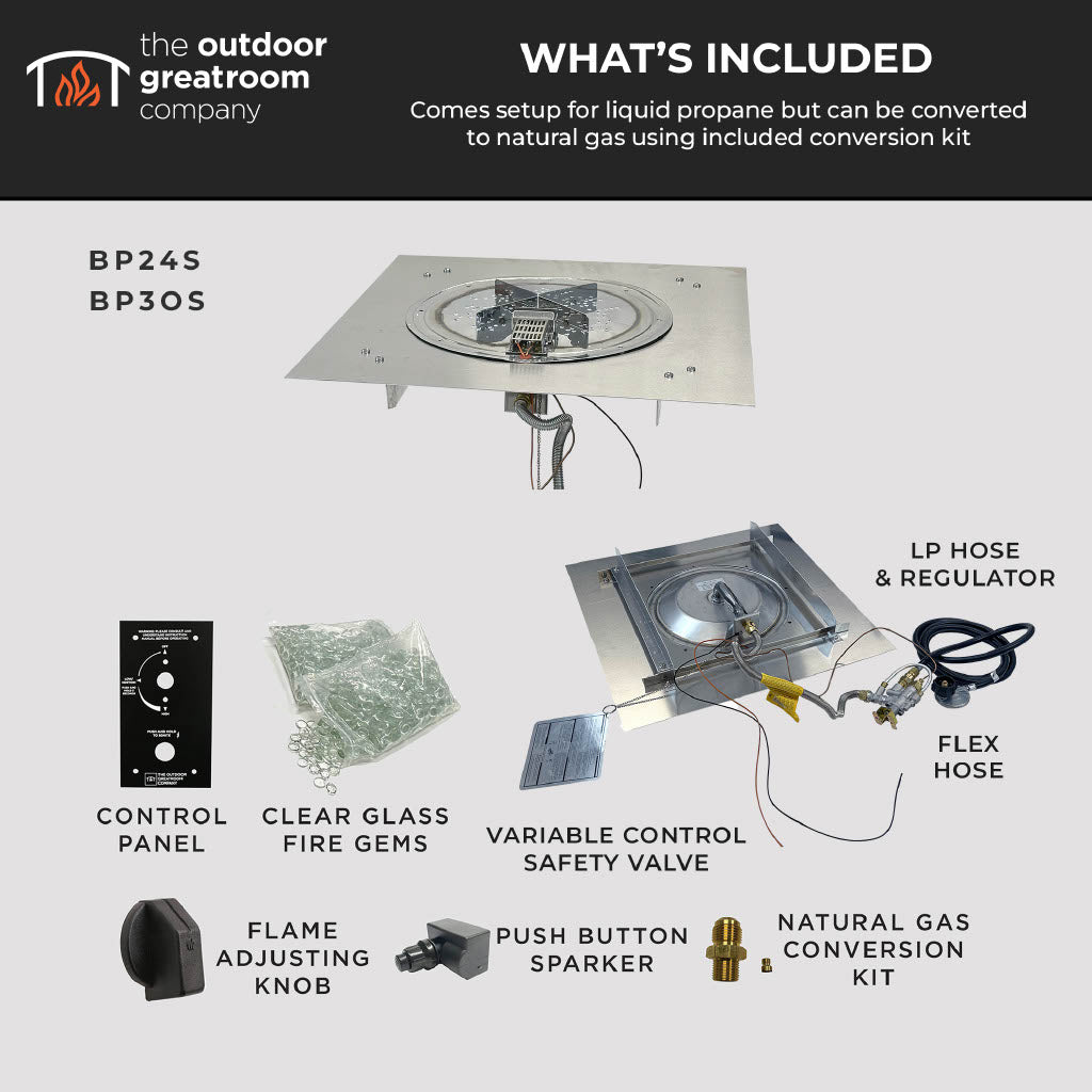 Crystal Fire Plus Square Gas Burner Insert and Plate Kit