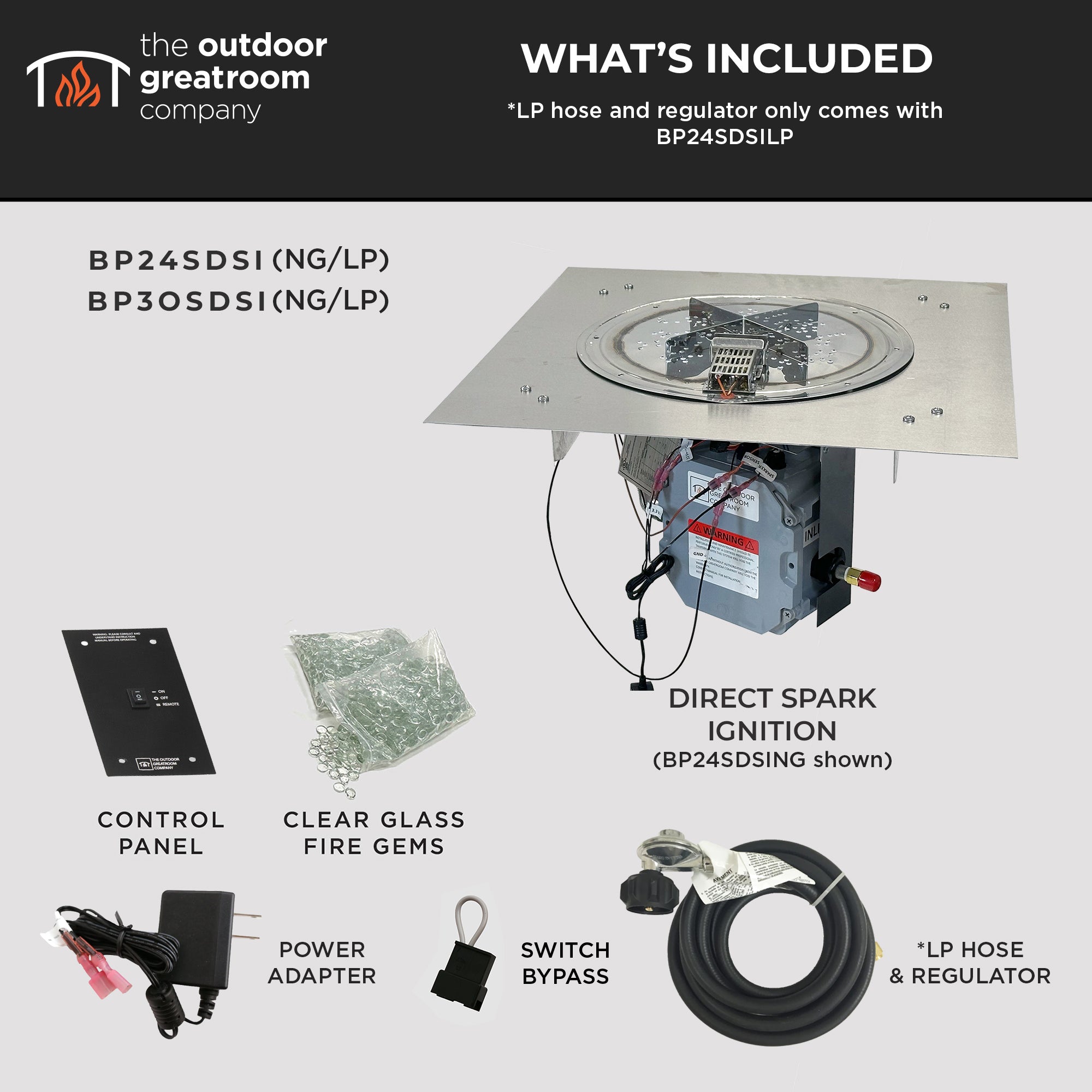 Crystal Fire Plus Square Gas Burner Insert and Plate Kit