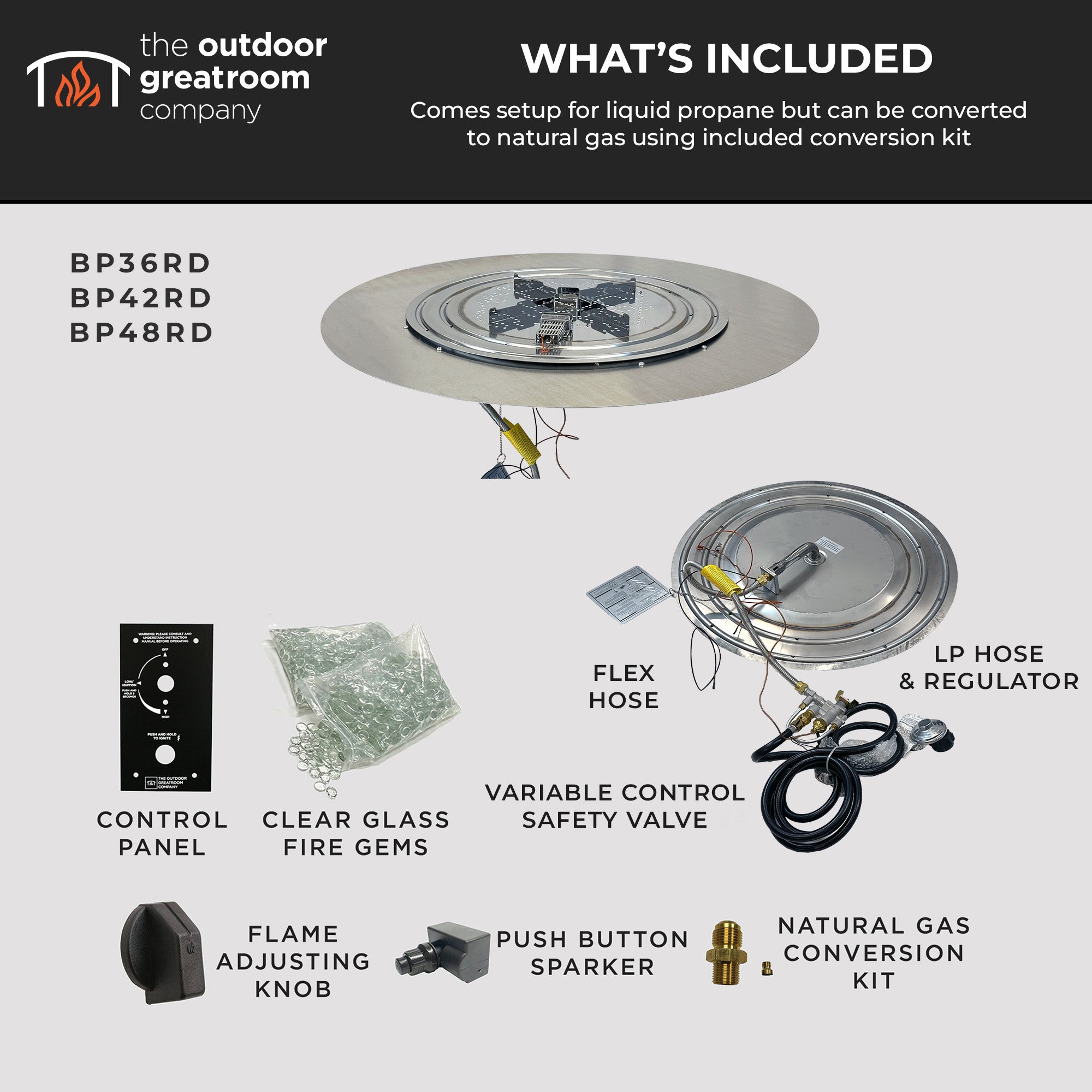 Crystal Fire Plus Round Gas Burner Insert and Plate Kit