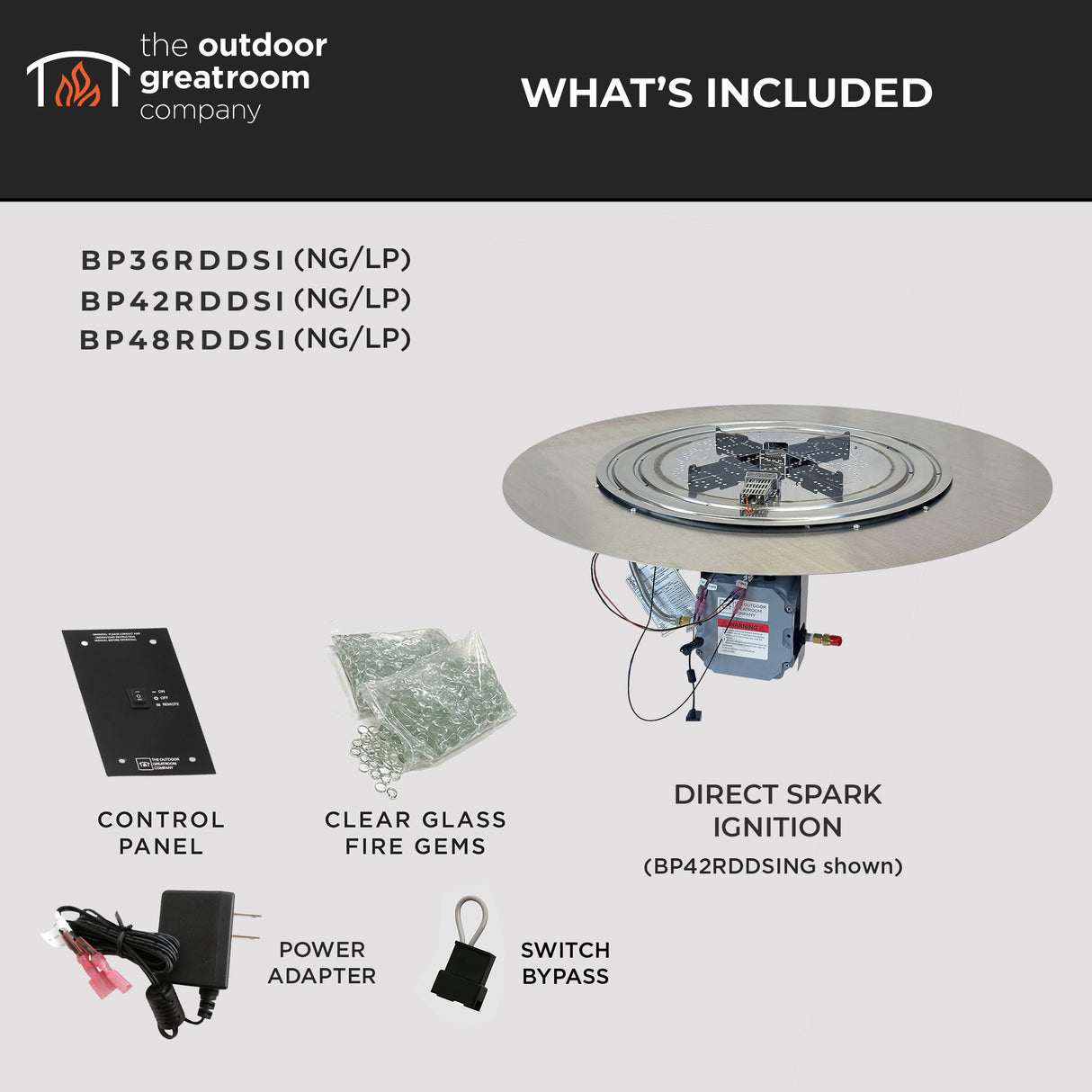 Crystal Fire Plus Round Gas Burner Insert and Plate Kit