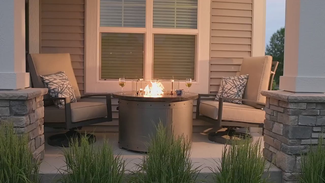 A video showcase for the Edison Round Gas Fire Pit Table