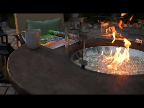 A video showcasing the Beacon Round Gas Fire Pit Table